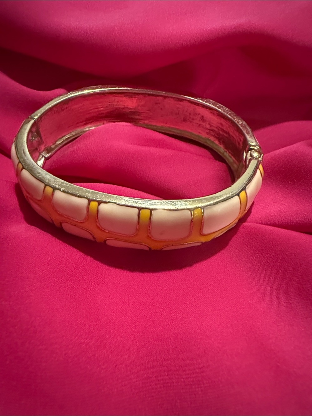 Fornash White and Yellow Enamel Hinged Bangle Bracelet